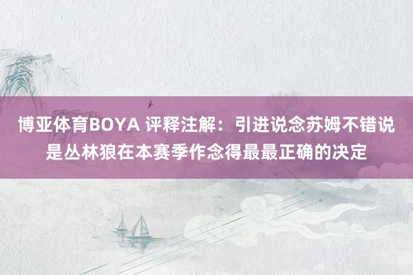 博亚体育BOYA 评释注解：引进说念苏姆不错说是丛林狼在本赛季作念得最最正确的决定