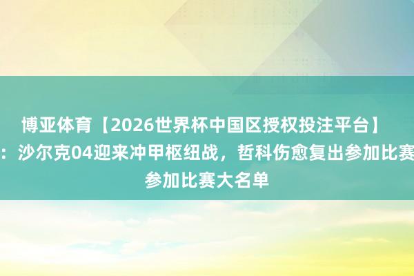 博亚体育【2026世界杯中国区授权投注平台】 图片报：沙尔克04迎来冲甲枢纽战，哲科伤愈复出参加比赛大名单