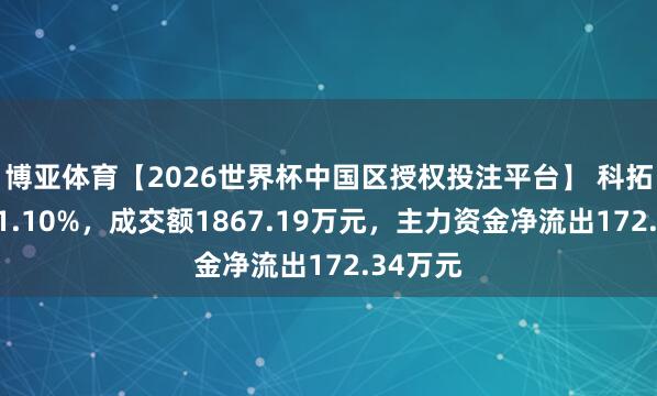 博亚体育【2026世界杯中国区授权投注平台】 科拓生物跌1.10%，成交额1867.19万元，主力资金净流出172.34万元