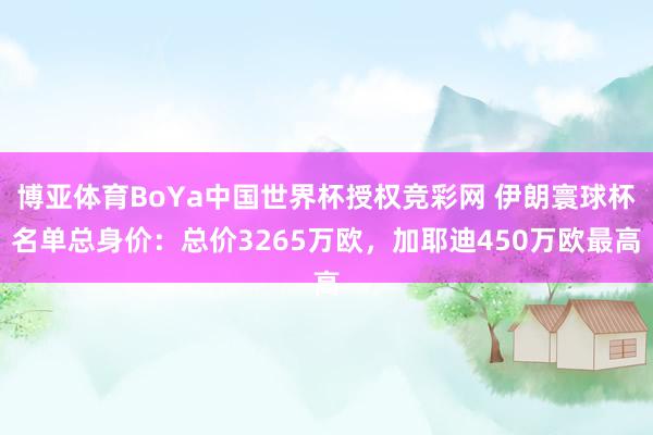 博亚体育BoYa中国世界杯授权竞彩网 伊朗寰球杯名单总身价：总价3265万欧，加耶迪450万欧最高