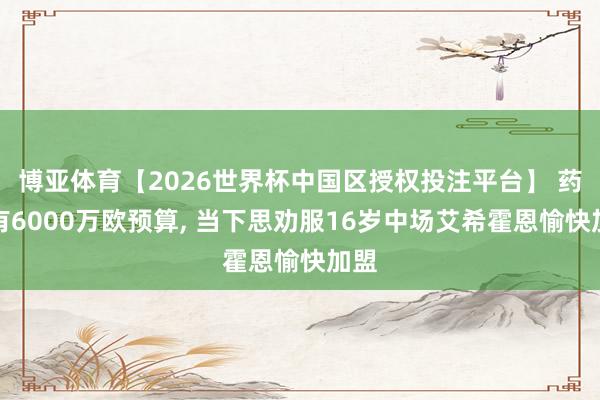 博亚体育【2026世界杯中国区授权投注平台】 药厂有6000万欧预算， 当下思劝服16岁中场艾希霍恩愉快加盟
