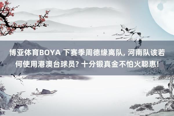 博亚体育BOYA 下赛季周德缘离队， 河南队该若何使用港澳台球员? 十分锻真金不怕火聪惠!