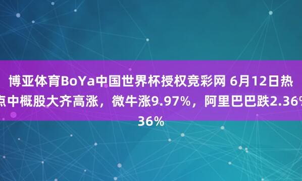 博亚体育BoYa中国世界杯授权竞彩网 6月12日热点中概股大齐高涨，微牛涨9.97%，阿里巴巴跌2.36%