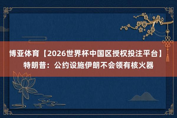 博亚体育【2026世界杯中国区授权投注平台】 特朗普:公约设施伊朗不会领有核火器
